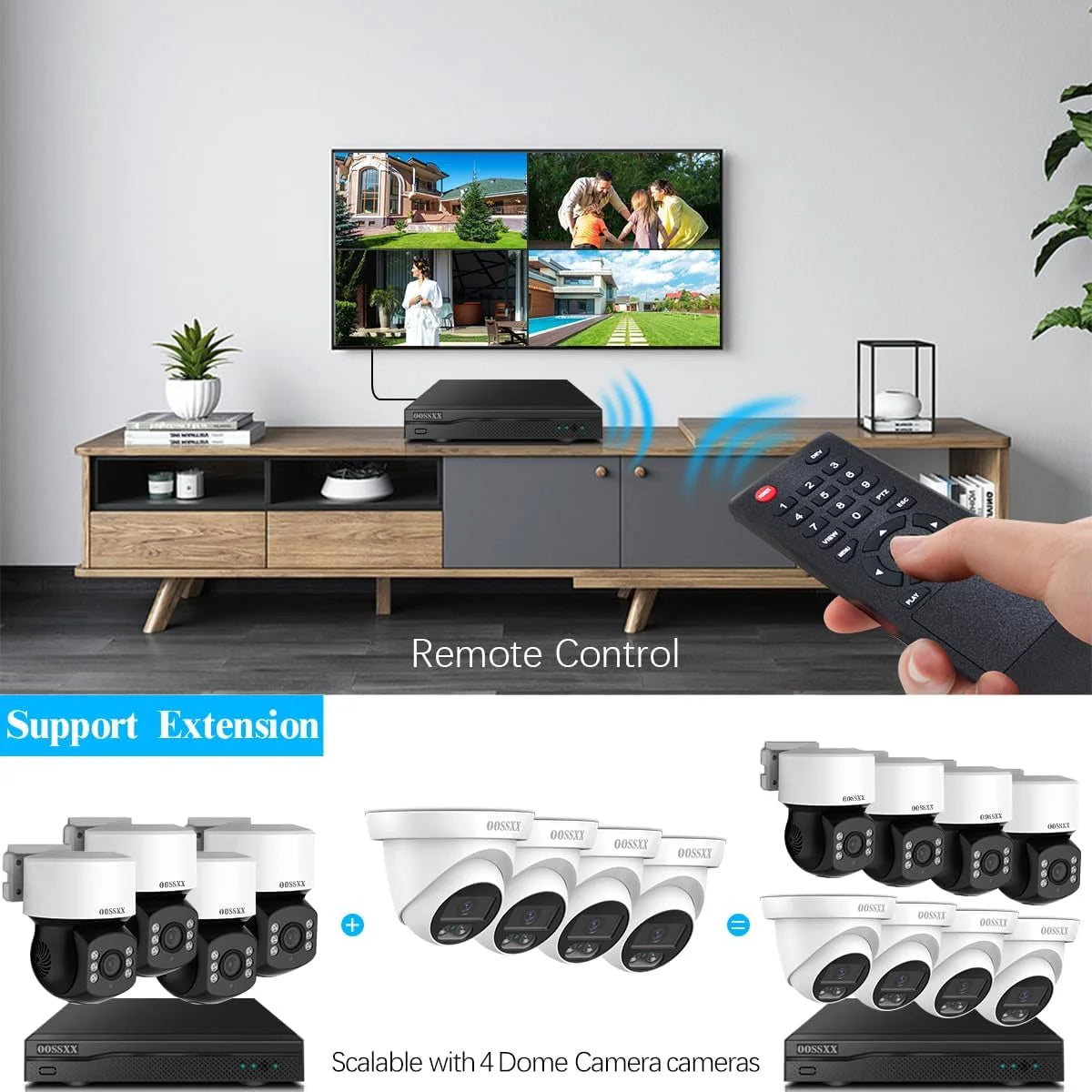 360° PTZ Digital Zoom Wired Security Camera System,80Ft Night Vision CCTV Camera System