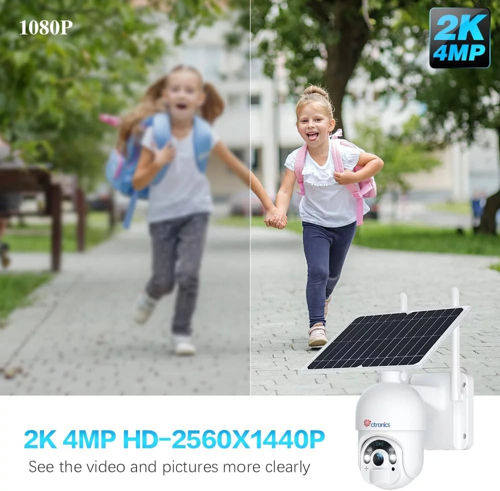 2K Outdoor Security Camera, 2.4G Wifi Solar/Battery Powered Cam with 10000Mah, 360° View, Spotlight, Local SD Card Storage, PIR Human Detection, 2-Way Audio, Full Color Night Vision, IP66