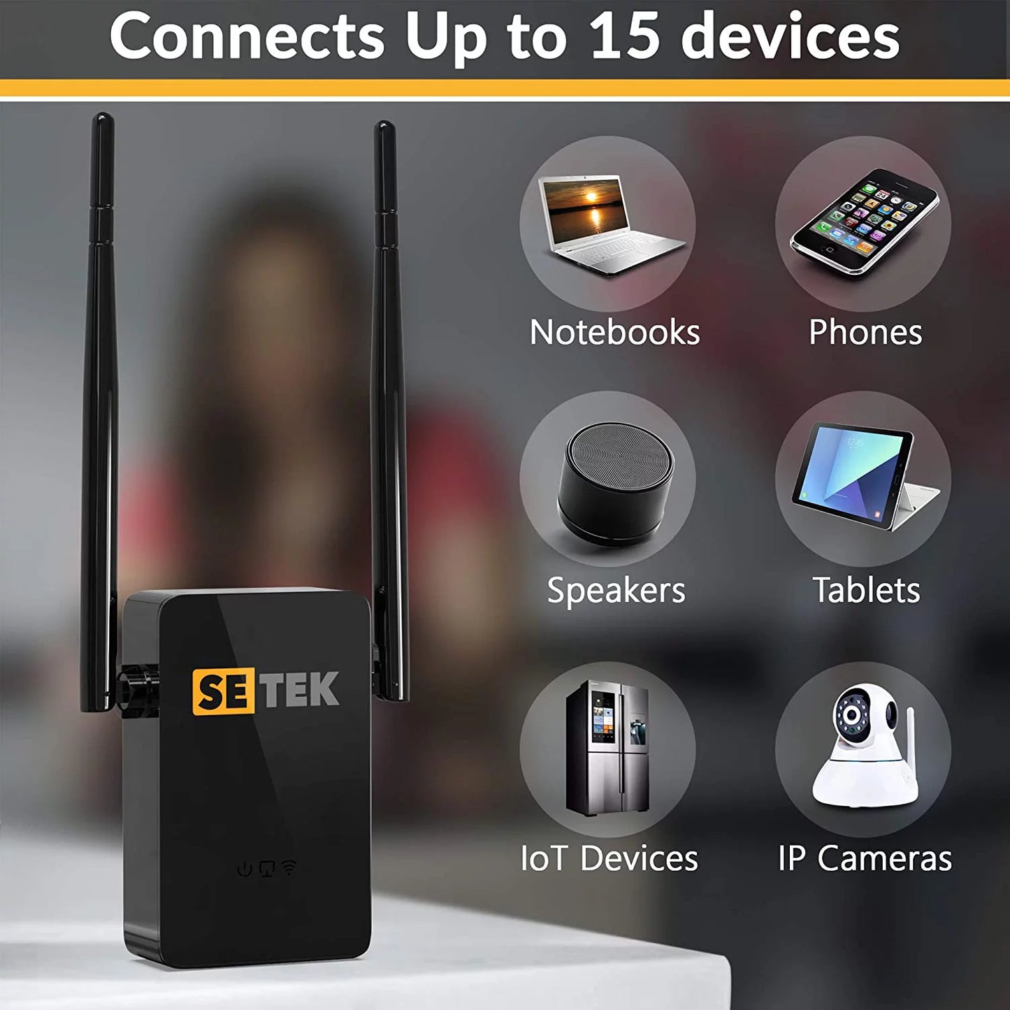 Wifi Extender Signal Booster up to 2500Sq Ft - Dead Zone Ender with 2 Advanced Antennas, Wireless Internet Amplifier - Covers 15 Devices - Ethernet/Lan Port