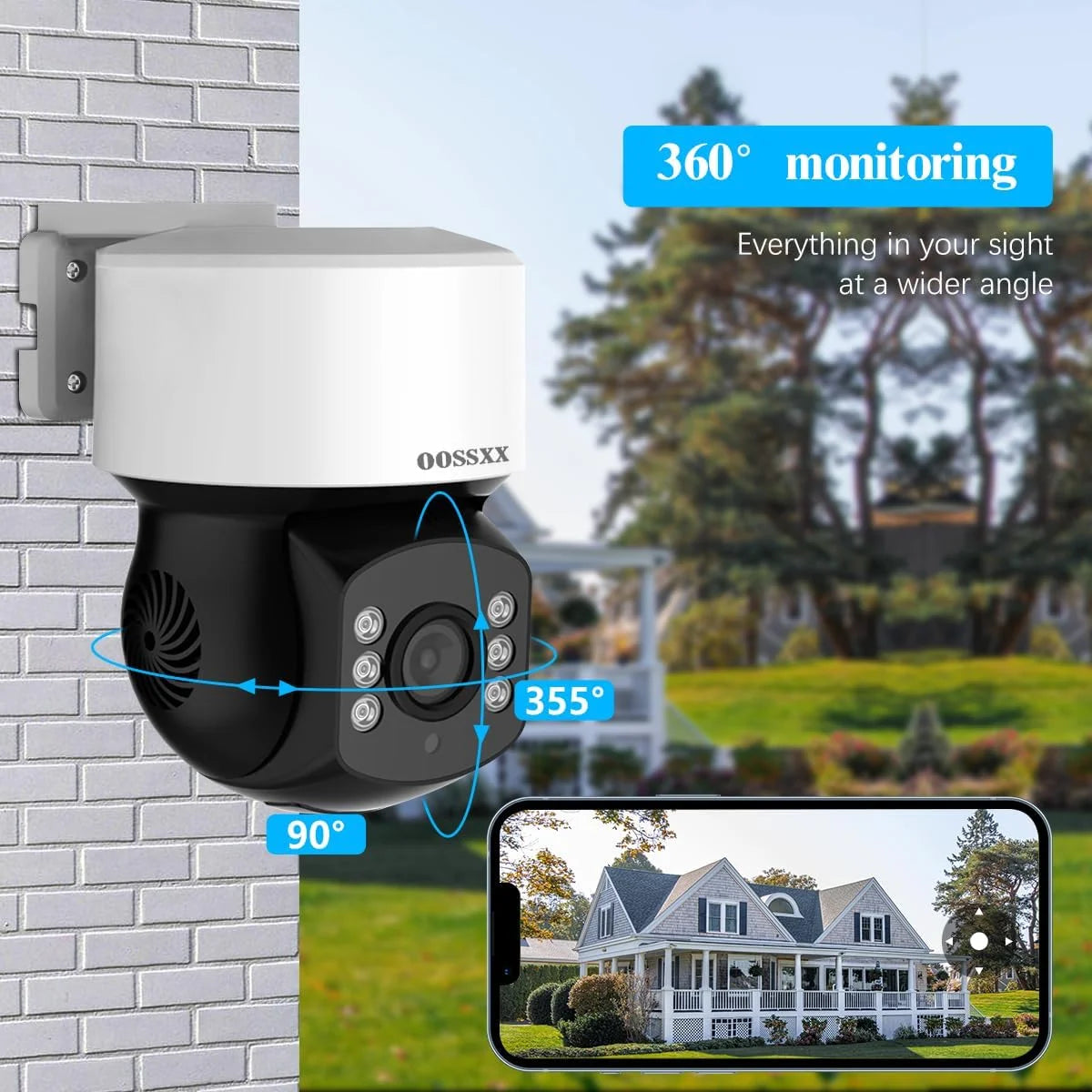 360° PTZ Digital Zoom Wired Security Camera System,80Ft Night Vision CCTV Camera System