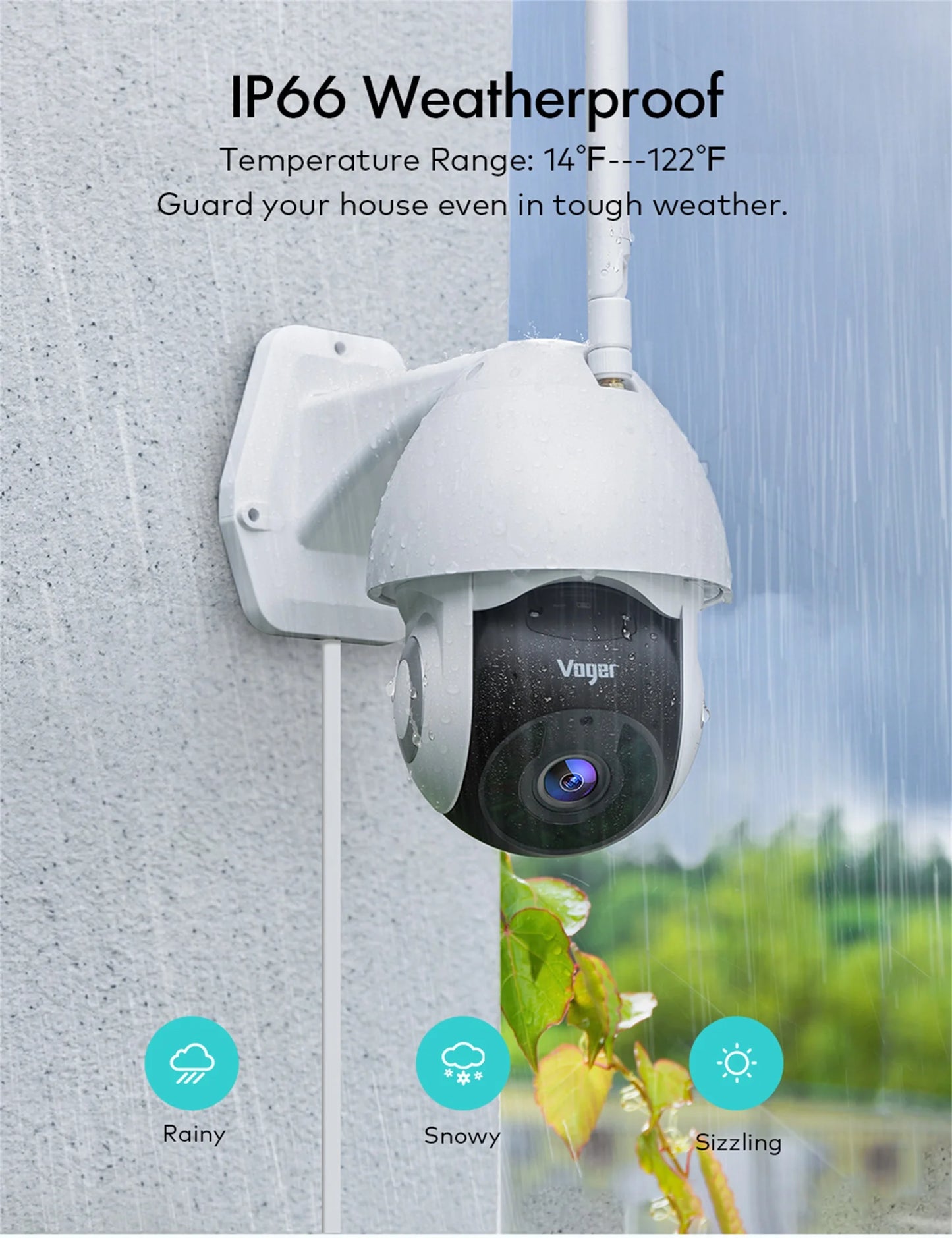 Security Camera Outdoor 360 View Wifi Home IP66 Waterproof 1080P Night Vision Motion Detection and Two-Way Audio White