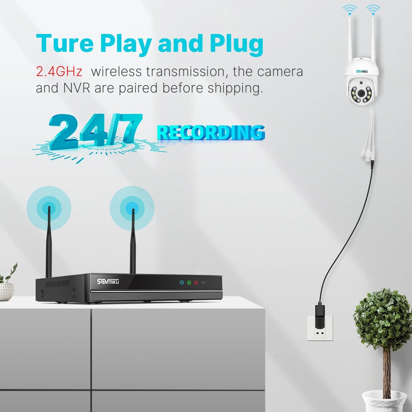 360 View Pan Tilt 5MP Wireless Security Camera System with 12.1" Monitor,3Tb Hard Drive,Color Night Vision,Ai Human Detection