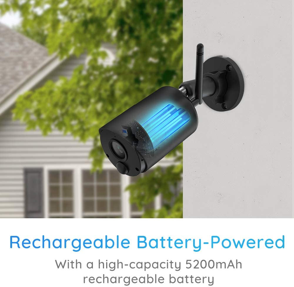 1080P Wireless Outdoor Security Rechargeable Battery-Powered WIFI Camera, IP65 Waterproof, Night Vision, 2-Way Audio, Support Google Assistant/Cloud/Sd Storage, Argus Eco(Black)