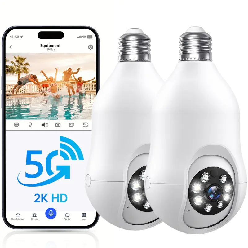 Light Bulb Security Camera, Wifi Home Security Camera with Voice Calls and Night Vision Rotatable Panoramic Security Cameras for Home, Office, School