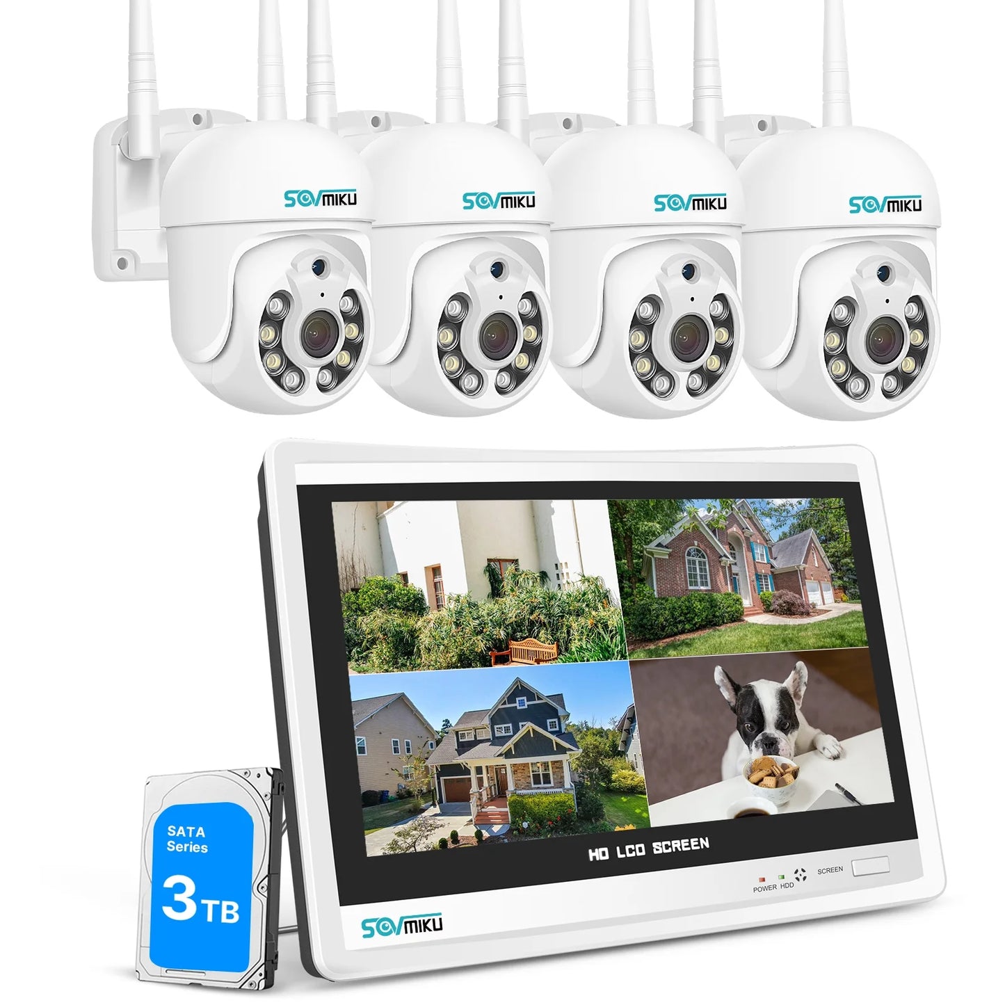 360 View Pan Tilt 5MP Wireless Security Camera System with 12.1" Monitor,3Tb Hard Drive,Color Night Vision,Ai Human Detection