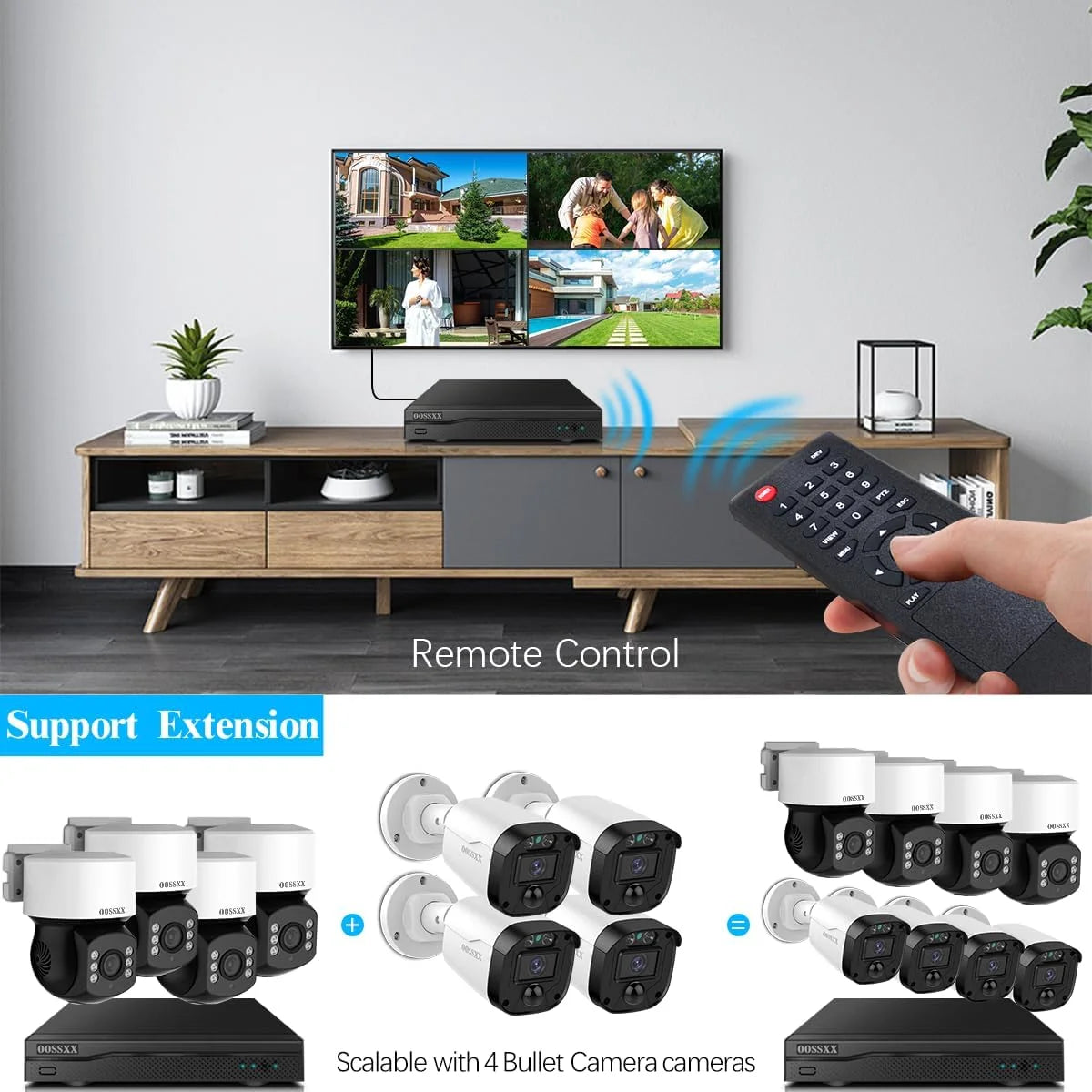 360° PTZ Digital Zoom Wired Security Camera System,80Ft Night Vision CCTV Camera System