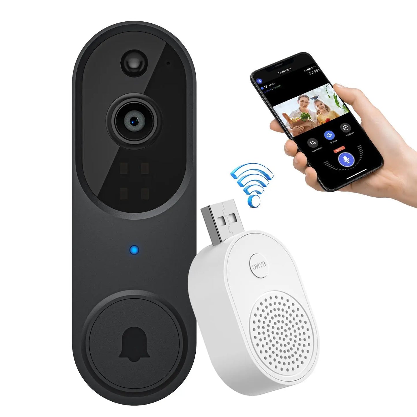 2.4Ghz WIFI Video Doorbell Camera, 1 Set 2-Way Audio Video Camera Doorbell, Home Security Smart Video Doorbell Camera, Home Security & Safety System