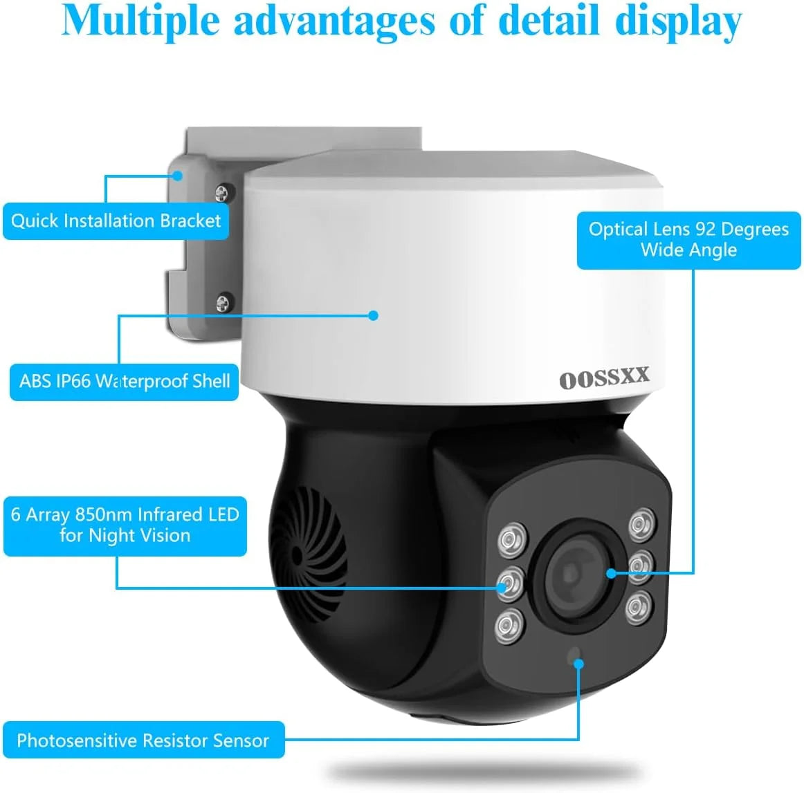 360° PTZ Digital Zoom Wired Security Camera System,80Ft Night Vision CCTV Camera System