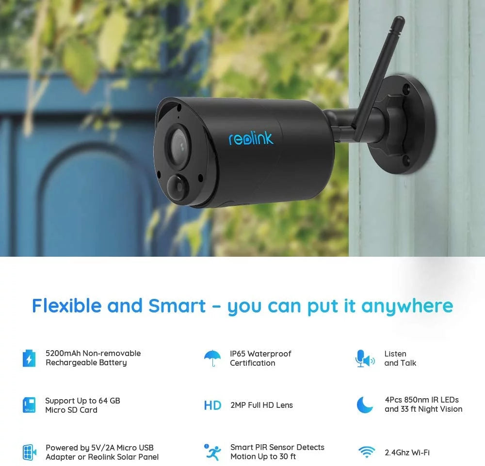 1080P Wireless Outdoor Security Rechargeable Battery-Powered WIFI Camera, IP65 Waterproof, Night Vision, 2-Way Audio, Support Google Assistant/Cloud/Sd Storage, Argus Eco(Black)