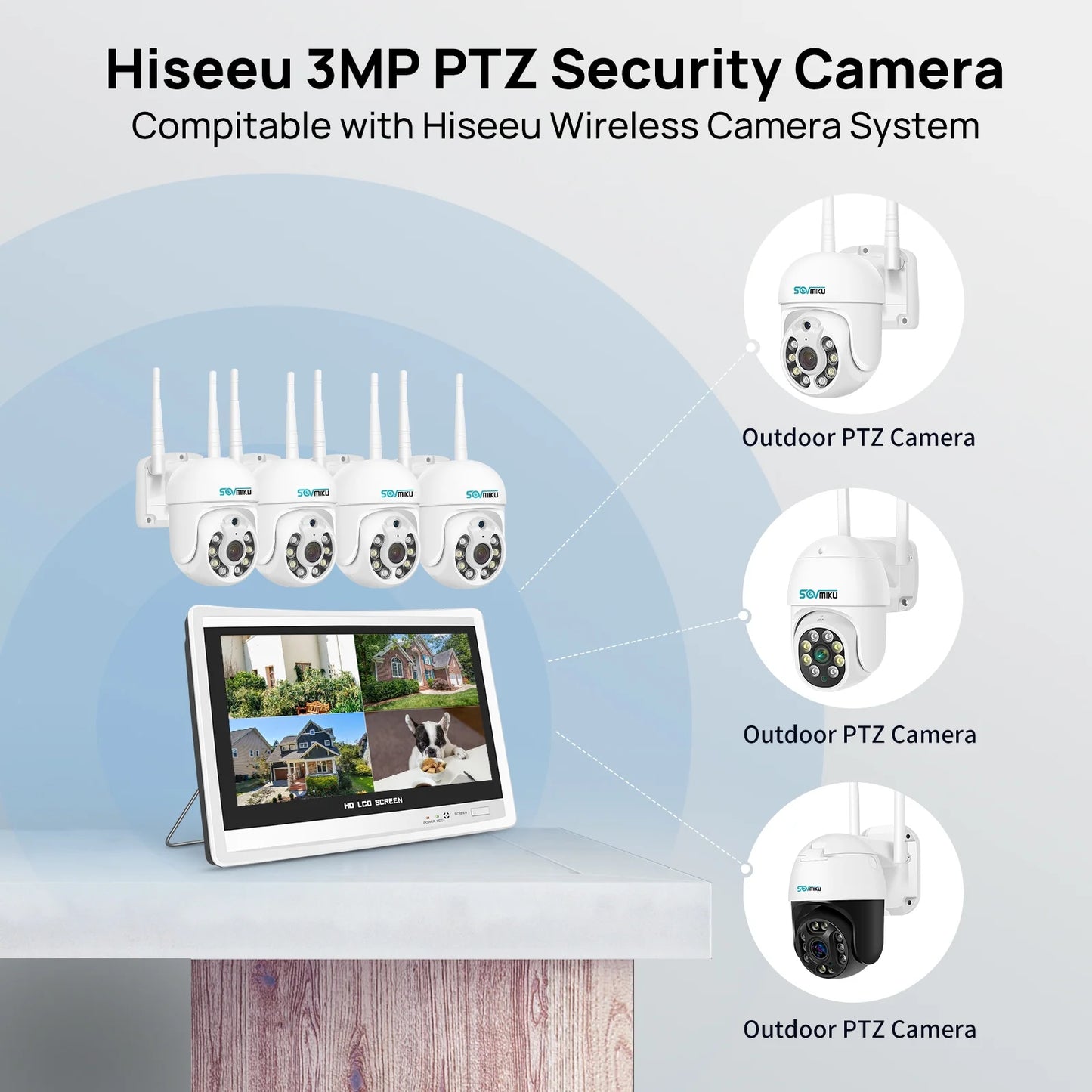 360 View Pan Tilt 5MP Wireless Security Camera System with 12.1" Monitor,3Tb Hard Drive,Color Night Vision,Ai Human Detection