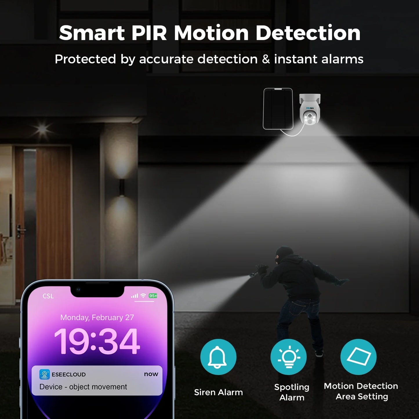 Solar Security Camera Outdoor, 4PCS 4MP Wireless Battery Camera System with 10In LCD, 2-Way Audio, PTZ, Night Vision, 1TB HDD