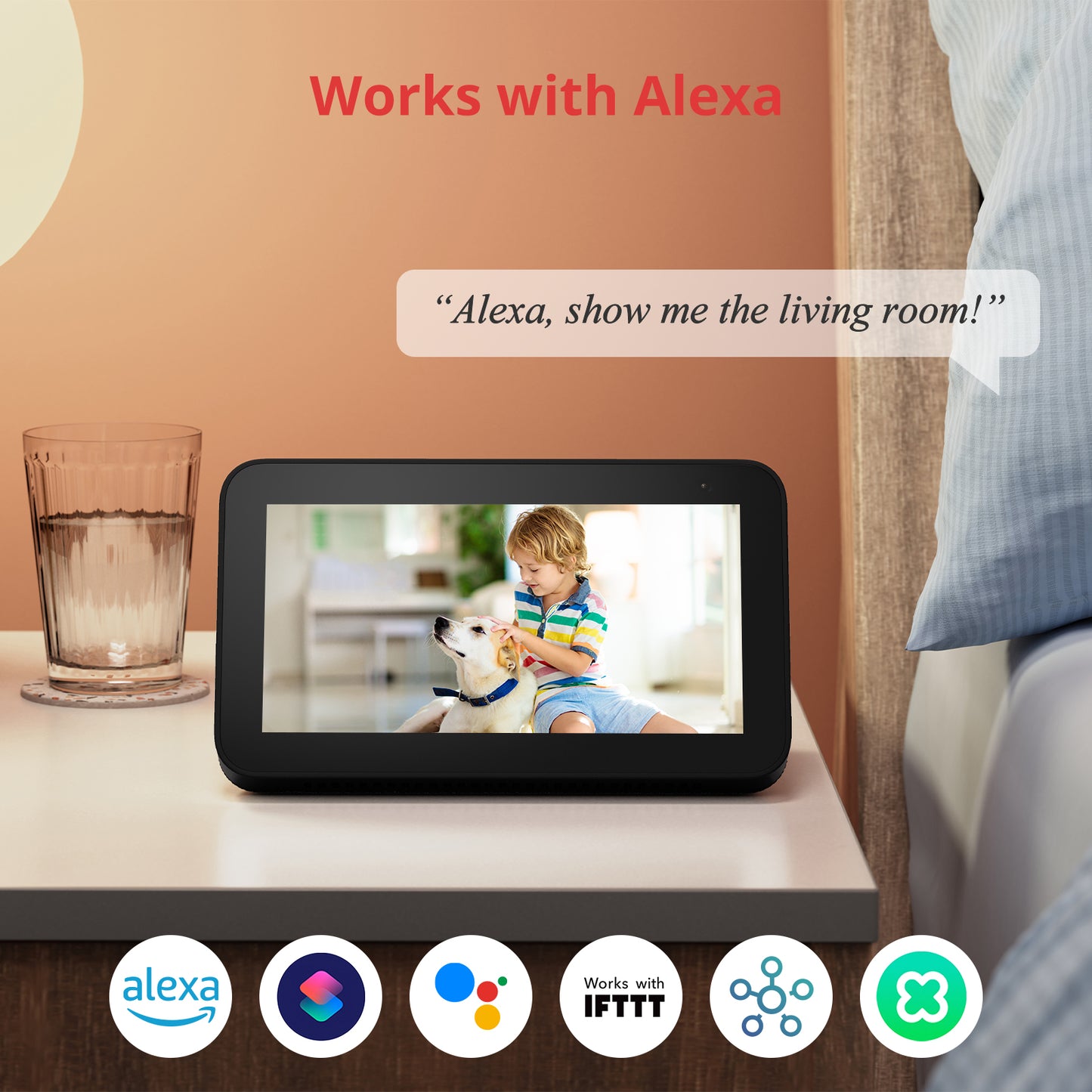 Pan/Tilt Cam, 1080P HD Smart Wi-Fi Camera with Privacy Mask, 360-Degree for Pets and Home Security, White