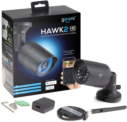 Hawk 2 Smart Security Outdoor Wired IP66 Camera | Night Vision, Motion Sensor, 2 Way Audio | Works with Alexa & Google Home | Weatherproof Black Surveillance Cam