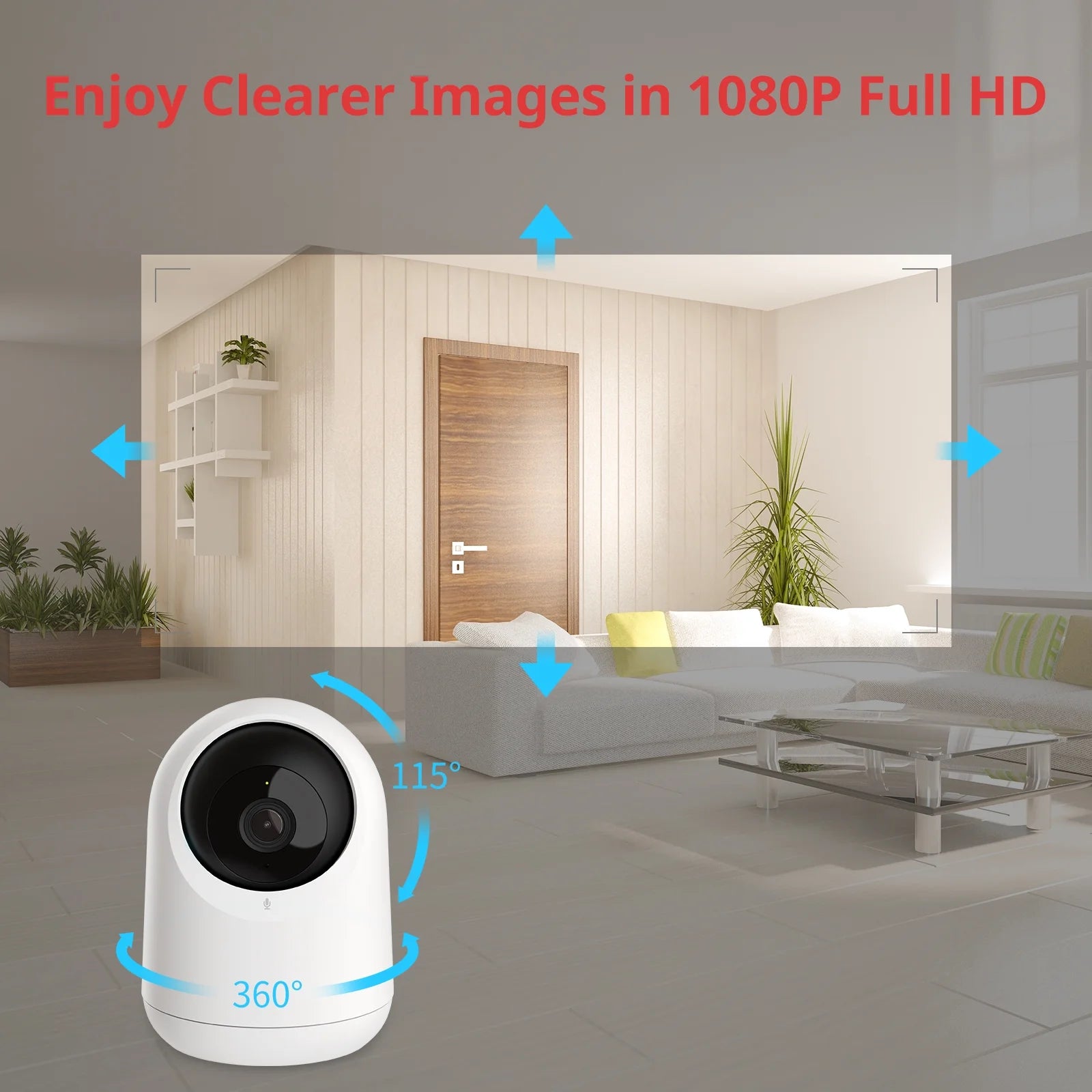 Pan/Tilt Cam, 1080P HD Smart Wi-Fi Camera with Privacy Mask, 360-Degree for Pets and Home Security, White