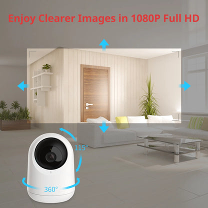 Pan/Tilt Cam, 1080P HD Smart Wi-Fi Camera with Privacy Mask, 360-Degree for Pets and Home Security, White