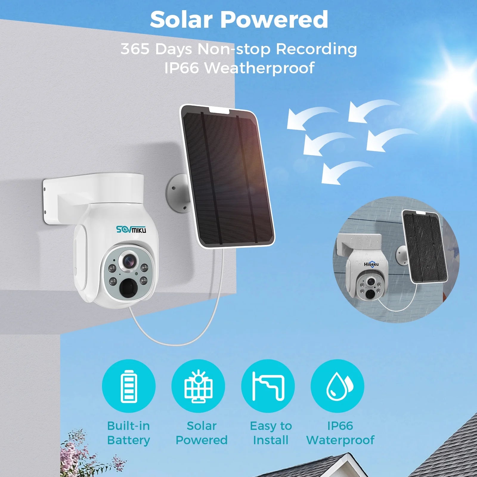 Solar Security Camera Outdoor, 4PCS 4MP Wireless Battery Camera System with 10In LCD, 2-Way Audio, PTZ, Night Vision, 1TB HDD