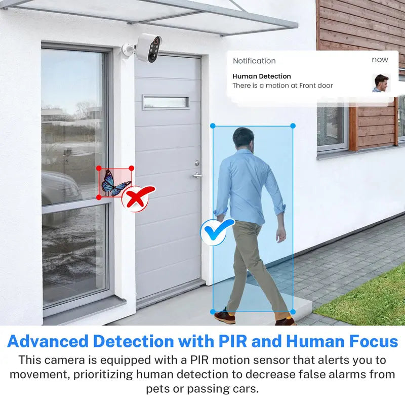 2.4G Wifi Security Camera, Wireless Outdoor Security Camera with AI Human Detection, PIR Motion Detect, Night Vision, Rechargeable Battery Camera for Home Security