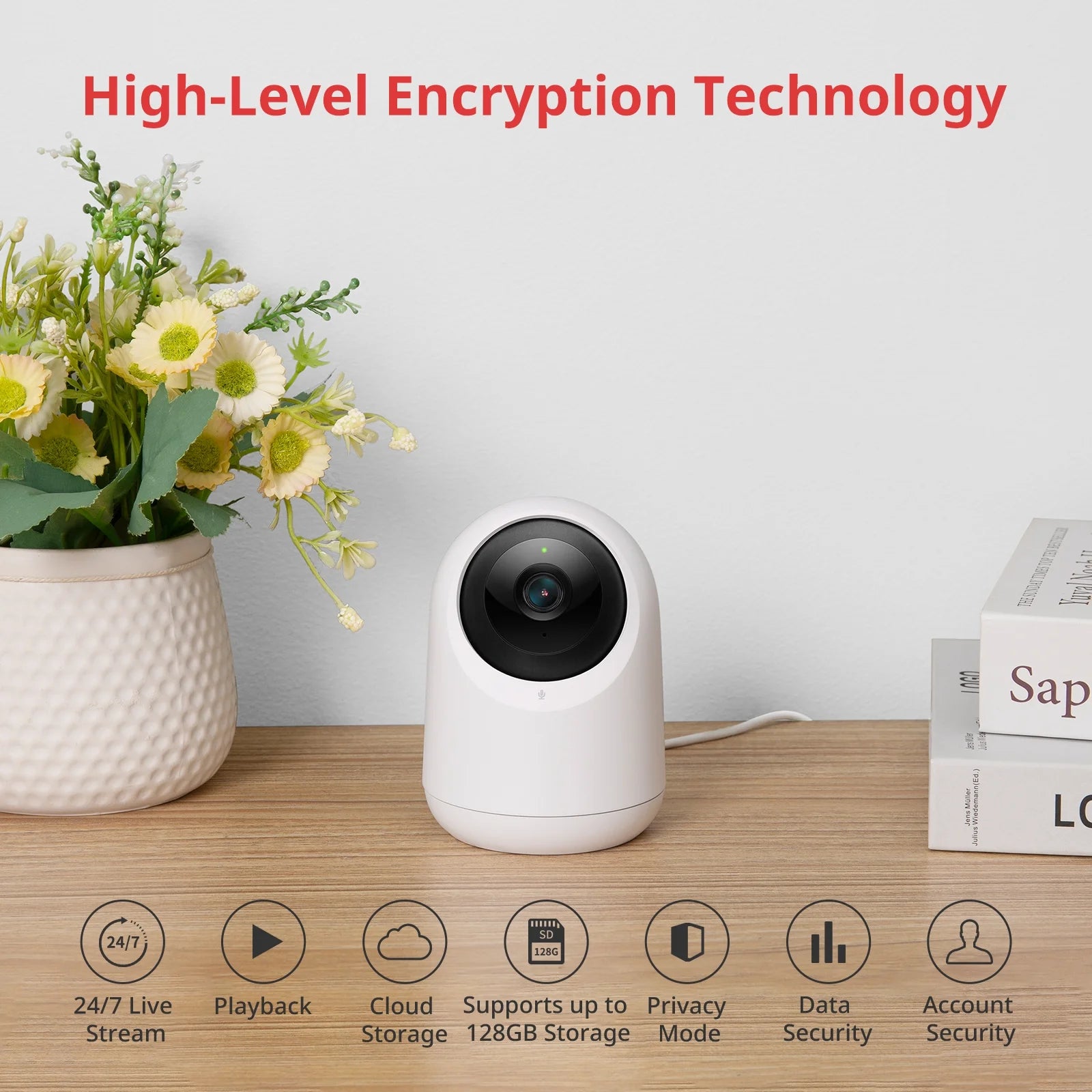 Pan/Tilt Cam, 1080P HD Smart Wi-Fi Camera with Privacy Mask, 360-Degree for Pets and Home Security, White