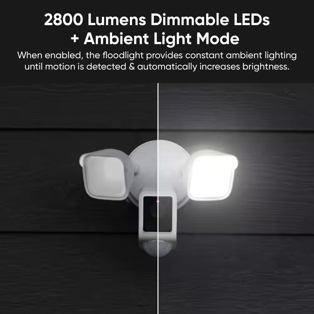 Wired Outdoor Wi-Fi Floodlight V2 Home Security Camera with 2K Video, Color Night Vision, Motion Activated Leds - White