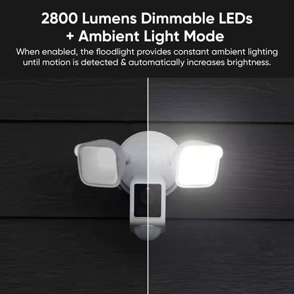 Wired Outdoor Wi-Fi Floodlight V2 Home Security Camera with 2K Video, Color Night Vision, Motion Activated Leds - White