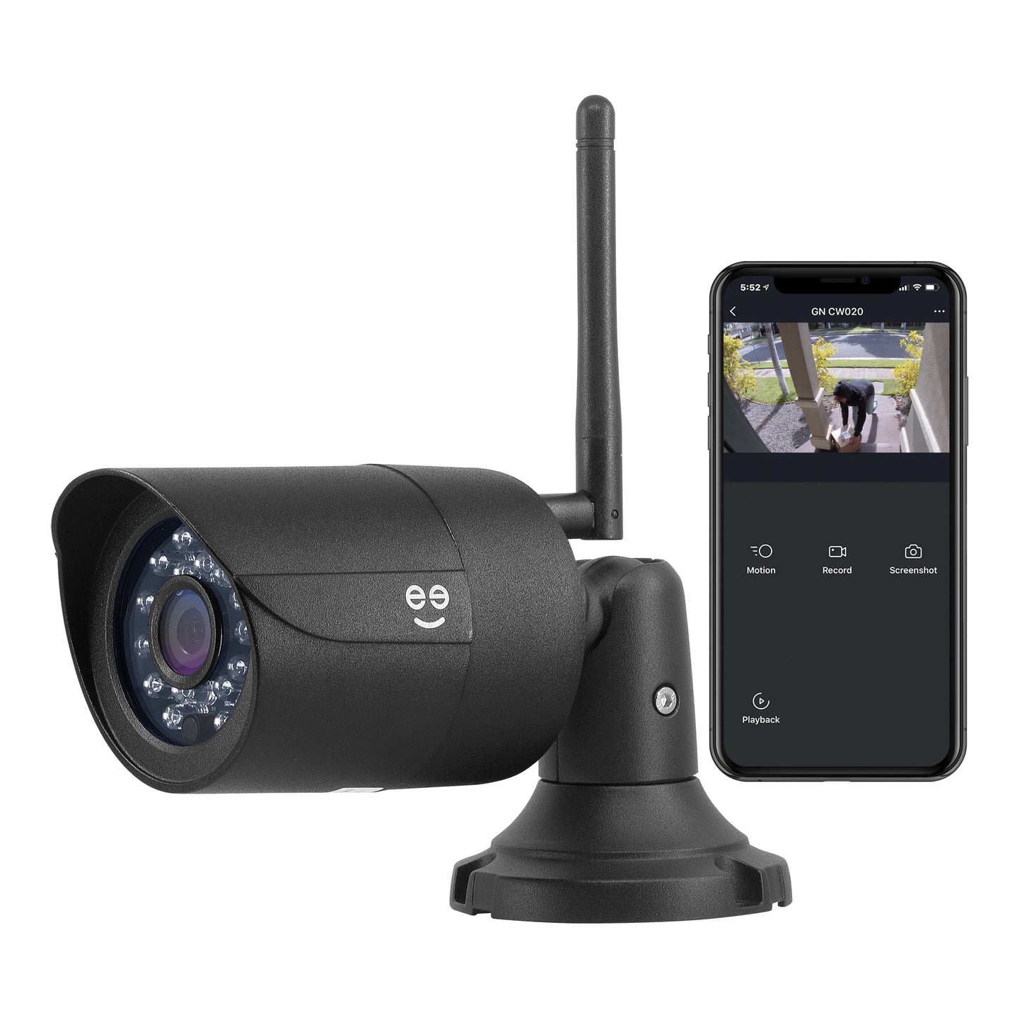 Hawk 2 Smart Security Outdoor Wired IP66 Camera | Night Vision, Motion Sensor, 2 Way Audio | Works with Alexa & Google Home | Weatherproof Black Surveillance Cam