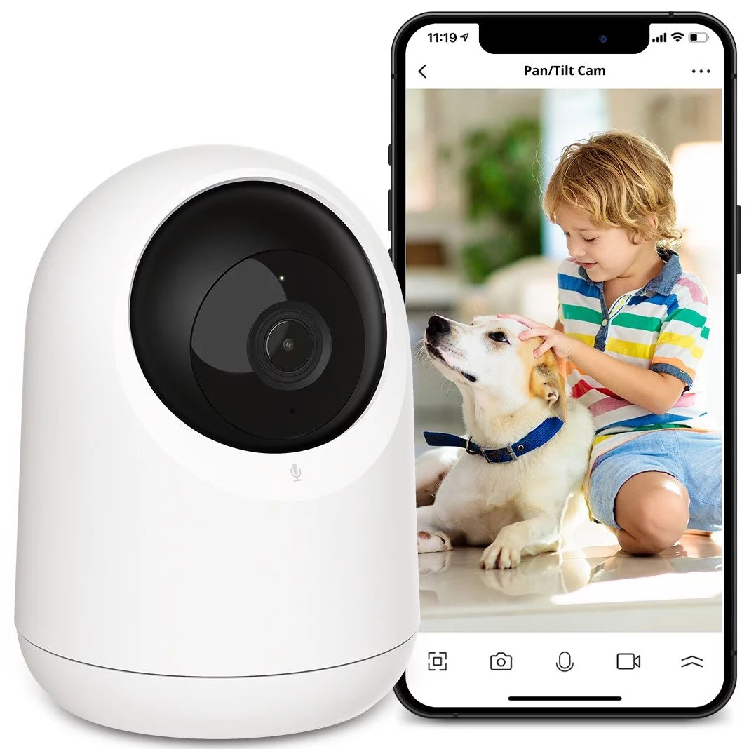 Pan/Tilt Cam, 1080P HD Smart Wi-Fi Camera with Privacy Mask, 360-Degree for Pets and Home Security, White
