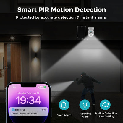 Solar Security Camera Outdoor, 4PCS 4MP Wireless Battery Camera System with 10In LCD, 2-Way Audio, PTZ, Night Vision, 1TB HDD