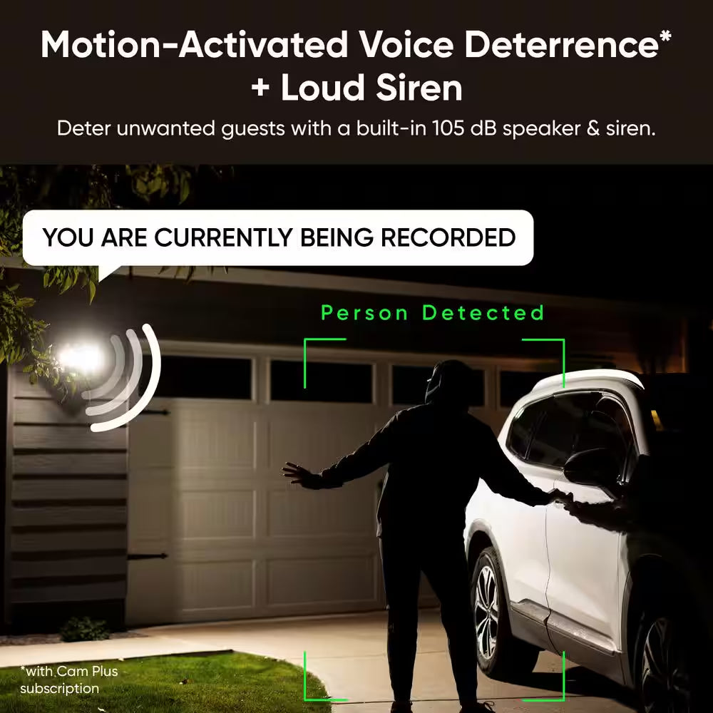 Wired Outdoor Wi-Fi Floodlight V2 Home Security Camera with 2K Video, Color Night Vision, Motion Activated Leds - White